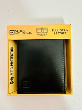 Stone Mountain Accessories Black Full Grain Leather RFID Bifold Wallet NIB